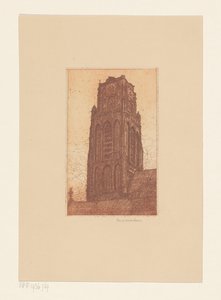 Studie van een kerktoren door Hendrik de Boer (signed by artist)