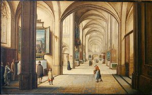 Kerkinterieur met een koster die een schilderij aan bezoekers toont, 1608 door Hendrik the Younger Steenwyck
