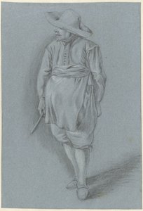 Man in 17e-eeuwse kledij met hoed, schort en mes door Hendrik van Velthoven (attributed to)