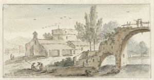 Italiaans landschap met een stenen brug