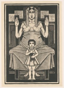Gestileerde compositie met een kind voor een zittende vrouw door Henk Schilling