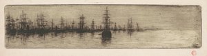 Hoge schepen in een haven door Henri-Charles Guérard