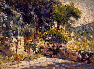 Het bebloemde terras door Henri-Edmond Cross