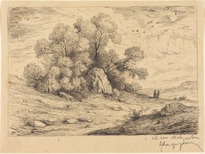 Boomgroep met rotsen door Henri-Joseph Harpignies