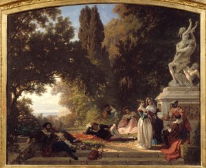 Zomeravond in Italië. Schilderij door Henri Baron (1816-1885) door Henri Baron