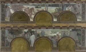 Schets voor de noordelijke ingangssalon van het Hôtel de Ville de Paris: Lichamelijke oefeningen, intellectuele oefeningen door Henri Bonis