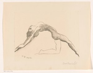 Naakte vrouw die achterover springt door Henri Braakensiek (signed by artist)
