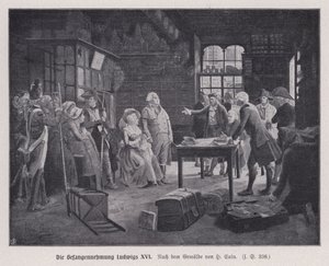Arrestatie van koning Lodewijk XVI van Frankrijk en zijn familie in Varennes tijdens hun poging om te ontsnappen na de Franse Revolutie door Henri Cain