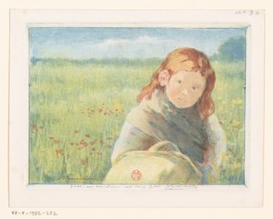 Meisje met mand in een bloemenweide