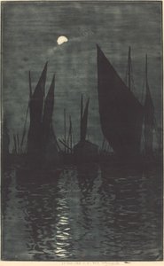 Maanlicht in de Haven van Dieppe door Henri Charles Guérard