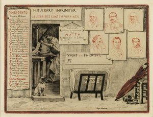Portretten van heren de Lesseps, Coppée, generaal Pittié, de Bornier, Henri Martin, Mis de Cherville, 1883 door Henri Charles Guérard