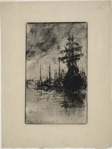 Zeilboten op het water door Henri Charles Guérard