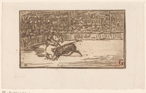 Stierenvechter in een arena door Henri Charles Guérard