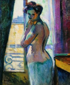 Voor het raam, rue Boursault door Henri Charles Manguin