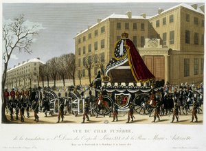 Begrafeniswagen van de overbrenging van Lodewijk XVI en Marie Antoinette naar Saint Denis op 21 januari