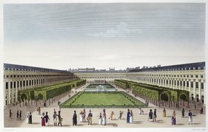 Uitzicht op de Tuinen van het Palais Royal, gezien vanaf de Galeries de Bois, gegraveerd door Aubert Fils, c.1815-20