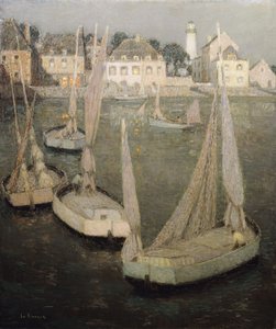 Bretonse Haven bij Maanlicht door Henri Eugene Augustin Le Sidaner