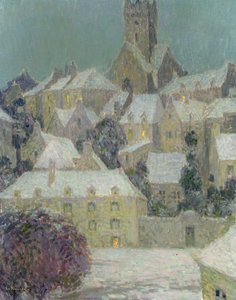 Winteravond, Uitzicht op een Stad door Henri Eugene Augustin Le Sidaner