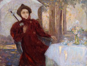 Vrouw met een Paraplu door Henri Eugene Augustin Le Sidaner