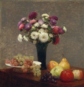 Asters en fruit op een tafel, 1868 door Ignace Henri Jean Fantin Latour
