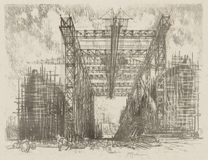 Engels Oorlogswerk: De Kraanbaan (Een Koopvaardijwerf) door Ignace Henri Jean Fantin Latour