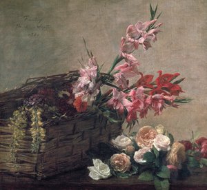 Gladiolen en rozen door Ignace Henri Jean Fantin Latour