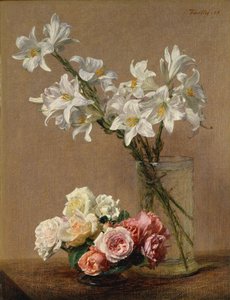Rozen en lelies, 1888 door Ignace Henri Jean Fantin Latour