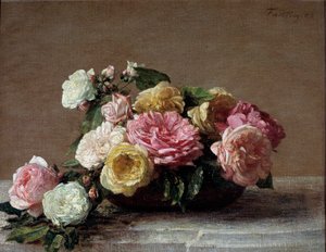 Rozen in een kopje. Schilderij door Henri Fantin-Latour