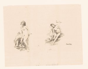 Studieblad met twee naakte vrouwen door Ignace Henri Jean Fantin Latour
