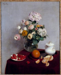 Zomerbloemen en vruchten door Ignace Henri Jean Fantin Latour