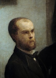 Hoek van de tafel, detail. Portret van de dichter Paul Verlaine