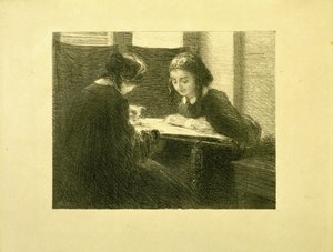 De borduursters, nr. 3 door Ignace Henri Jean Fantin Latour