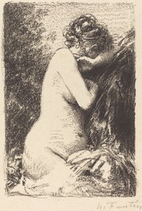 Huilende vrouw: Studie van een naakte vrouw, zittend met profiel naar rechts door Ignace Henri Jean Fantin Latour