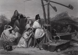 Mozes in het land van Midian door Henri Frederic (after) Schopin