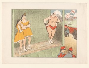 Drie toneelspelers op een podium door Henri Gabriel Ibels