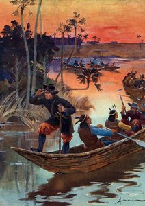 René Robert Cavelier de La Salle (1643-1687), Franse ontdekkingsreiziger en zijn metgezellen dalen de Mississippi-rivier af voor Frankrijk door Henri Gaston Darien