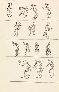 Vier registers van veertien dansende figuren door Henri Gaudier Brzeska