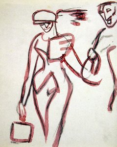 Wandelaar met metgezel door Henri Gaudier Brzeska