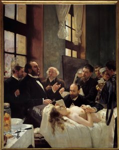 Dr. Jules Emile Pean die in het Saint Louis ziekenhuis zijn ontdekking van het knijpen van schepen onderwijst