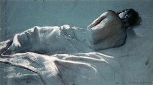 Studie voor Le Blesse de Guerre (houtskool met rood & wit krijt op blauw papier)