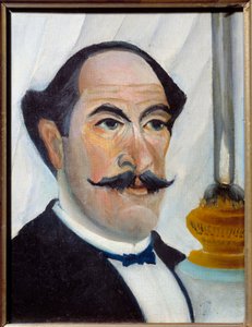Zelfportret met lamp Schilderij door Henri Rousseau genaamd Le Douanier Rousseau door Henri J.F. Rousseau