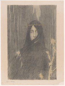 Langharige vrouw met doornenkroon door Henri Jean Guillaume Martin