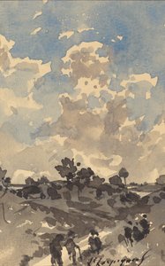 Een Landschap met Figuren die Langs een Pad Lopen door Henri Joseph Harpignies