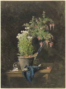 Een Pot Fuchsia met Kinderspeelgoed door Henri Joseph Harpignies