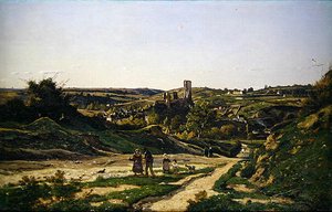 Het kasteel en dorp Herisson door Henri Joseph Harpignies