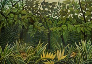 Twee leeuwen op de uitkijk in de jungle door Henri Julien Félix Rousseau