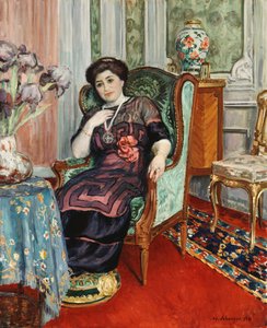 Een vrouw zittend in een stoel door Henri Lebasque