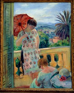 Twee vrouwen op een balkon of op het balkon, met uitzicht op de Esterel. Schilderij door Henri Lebasque 1925-1926, olieverf op doek, 92.5 × 65 cm. Lyon, musee des Beaux Arts