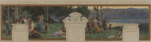 Schets voor het stadhuis van Pantin: Allegorieën van het Ourcq-kanaal, Arbeid en Navigatie - Fête champêtre (plafond en wandpaneel) door Henri Leopold Levy