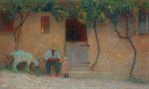 Boer buiten zijn huis in Labastide-du-Vert; Paysan Devant sa Maison a Labastide-du-Vert, c.1910 door Henri Martin